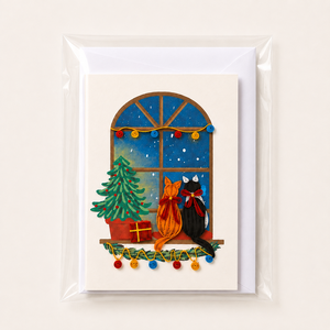 Carte de vœux de Noël en quilling de haute qualité, motif chats pour fenêtre, origine Vietnam, taille personnalisée, vente en gros, carte en papier faite à la main - Product Image 5