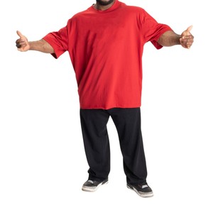 Men's <b>Red</b> Short Sleeve O-Neck <b>Oversized</b> Solid Color Casual T-<b>Shirt</b> Knitted Jersey Cotton Top - Product Image 5