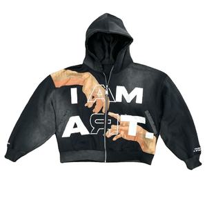 Sweat à capuche pour homme, délavé à l'acide, 100% coton, effet soleil, streetwear, coupe classique, logo frontal, tissu épais 300g - Product Image 1