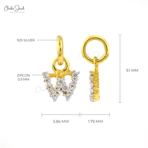 จี้ตัวอักษร W ทำมือ ประดับเพชรซิคอนสีขาวทรงกลมขนาด 0.9 มม. บนตัวเรือนเงินแท้ 925 ชุบไมครอน สำหรับผู้หญิง - Product Image 2