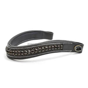 Diadema de cuero acolchada para caballo con cristales negros personalizados, incrustaciones de mega brillo y canal vacío, con botón a presión para logotipo personalizado - Product Image 2