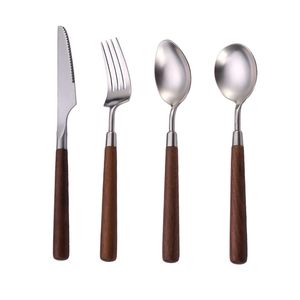 Multipurpose Stainless Steel Cutlery <b>Set</b> With Wooden Handle For Home Office School <b>Lunch</b> And Outdoor Camping - Product Image 1