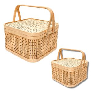 PHU HAO Best Selling Eco-Friendly Bamboo Home Decor Gift <b>Basket</b> with Lid <b>Square</b> Woven Hamper <b>Basket</b> with Handles - Product Image 1