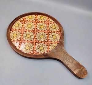 Eco friendly Natural Wooden Serving Pizza Platter With Enamel Printed Design Home Decor Hotel Restaurants Serving Pizza Platter - Product Image 6