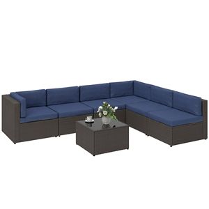 Set di Mobili da Giardino in Rattan PE a 7 Pezzi con Tavolino in Vetro, Set Conversazione per Esterni Resistente alle Intemperie - Product Image 1