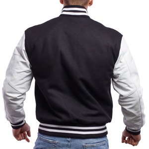 Chaqueta Varsity Negra de PU para Hombre con Mangas Blancas, Cierre de un Solo Botón, Cuello Alto, Resistente al Viento, Estilo Preppy, Ropa Casual de Otoño - Product Image 6