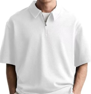 Men's White Short Sleeve <b>Polo</b> Shirt Zipper Front Casual Knitted Pique Cotton Breathable Solid Design Regular Fit - Product Image 5