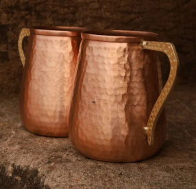 Juego de tazas de agua de cobre con superficie martillada en forma de panal, asa de latón, cobre sólido de alta resistencia, taza terapéutica para la salud - Product Image 5