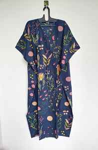 เดรสผ้าคอตตอนทรงเอไลน์พิมพ์ลายดอกไม้ทำมือชุดคลุมชายหาดโอเวอร์ไซส์วินเทจ - Product Image 5