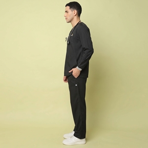 Ensemble de blouses médicales unisexe KhumBro noir, col en V, manches longues, tricoté en mélange coton-polyester, respirant, détectable par les détecteurs de métaux, uniforme hospitalier - Product Image 2