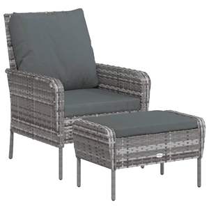Gray Poly Rattan Patio <b>Chair</b> with <b>Footstool</b> Stylish Outdoor Furniture Set - Product Image 2