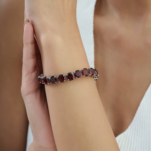 8 mm Round Cut Natural <b>Garnet</b> January Birthstone 925 Sterling Silver Statement Tennis <b>Bracelet</b> For Women's - Product Image 2