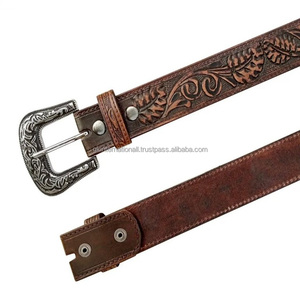 เข็มขัดหนังแท้ลายแกะสลักสไตล์ตะวันตกแบบกว้างพิเศษ  ลายดอกไม้  สำหรับทั้งชายและหญิง - Product Image 3