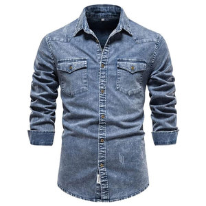 เสื้อเชิ้ตยีนส์ทรงคลาสสิคแบบใหม่ แขนยาว สวมใส่สบาย ดีไซน์ทันสมัย เหมาะสำหรับผู้ชาย - Product Image 3
