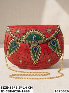 Handcrafted Modern Mosaic Evening Clutches for Women Indian Artisans' <b>Purse</b> Accessory Pearl Velvet Lining for Parties Special - Product Image 2