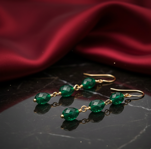 ต่างหูหยดน้ำทรงรีขนาด 5 นิ้ว ประดับด้วยหยกสีเขียว  ทำจากเงินแท้ 925 ชุบทอง 18K เหมาะสำหรับงานปาร์ตี้ ราคาโรงงาน - Product Image 4