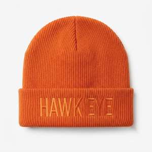 Bonnet orange personnalisé avec logo brodé, unisexe, en tricot côtelé, style décontracté, streetwear, couleur unie - Product Image 1
