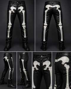 Pantalon en cuir noir pour homme, pantalon de motard avec motif os, pantalon de moto gothique, pantalon en cuir fait main - Product Image 6
