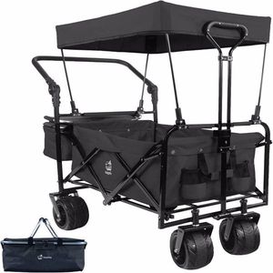 Collapsible Heavy Duty Folding Wagon Cart Removable Canopy 4\" Wide Large All Terrain Wheels Brake Adjustable Hand for Camping - Product Image 1