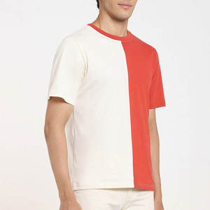 <b>Men</b> Color Contrast O-Neck T-<b>Shirt</b> <b>Short</b> <b>Sleeve</b> Regular Fit Knitted Cotton Casual Wear Solid <b>White</b> Red Contrast Trim - Product Image 1