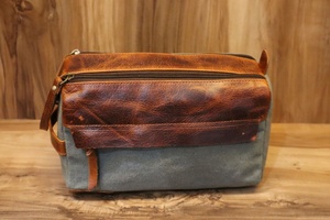 Top Sales Personalized Leather Toiletry Kit <b>Men's</b> Wash <b>Pouch</b> Bag for <b>Man</b> Waterproof Dopp Kit Bag - Product Image 2