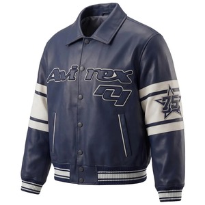 เสื้อแจ็คเก็ตหนังทรงบอมเบอร์ Avirex USA Varsity |   เสื้อโค้ทเลตเตอร์แมนสไตล์เรโทรสำหรับผู้ชาย - Product Image 3