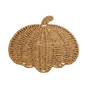 แผ่นรองจานลายฟักทองแบบสาน, แผ่นรองจานและจานรองอาหารทำจากหวายธรรมชาติและหญ้าทะเลสำหรับตกแต่งโต๊ะในช่วงฤดูใบไม้ร่วง เหมาะสำหรับวันขอบคุณพระเจ้าและวันฮาโลวีน - Product Image 2