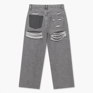 Women's Cotton Lightweight Mid Waist <b>Light</b> Wash Ripped Straight Leg Denim Jeans Distressed Casual Streetwear <b>Trousers</b> OEM ODM - Product Image 4