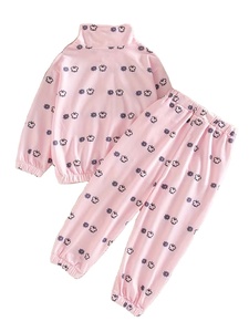 Girls' Full-Print Stand Collar Sweatshirt Two-Piece Set Half Zip Top with Matching Pants Pink and Gray Options Perfect Outdoor - Product Image 2