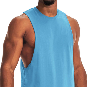 Camiseta sin mangas para hombre, color azul claro, cuello redondo, color sólido, informal, transpirable, de punto, para entrenamiento. - Product Image 2