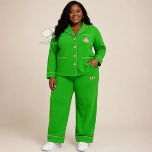Alpha | Kapa | Alpha Sorority Pajama Set Women's Embroidered Button-Front PJs With Herringbone Stitch Edges Soft Cozy Sleepwear - Product Image 6