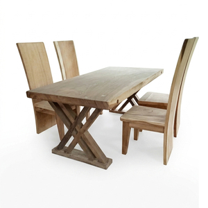 <b>Dining</b> Room Use Premium Quality Solid Suar <b>Wood</b> Modern <b>Rustic</b> Design Hot Sale Navi Straight Edge <b>Dining</b> Set <b>Table</b> 4 Block Chair - Product Image 1