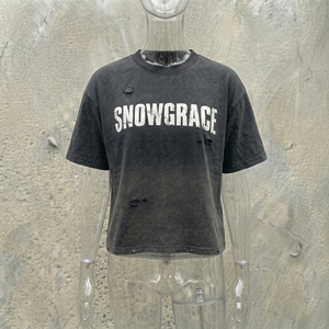 Snowgrace Oversized Crop T-<b>Shirt</b> Men Short Sleeve Street Style O-Neck Jersey Cotton Print Front Logo - Product Image 5