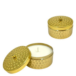 Bougie parfumée artisanale en pot métallique martelé doré avec couvercle, récipient décoratif moderne en fer pour la décoration intérieure et les cadeaux festifs - Product Image 6