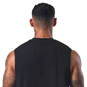 Mens Black Sleeveless <b>Athletic</b> Tank Top O-Neck Cotton Printed Gym Workout Shirt Fitness Training Sportswear Apparel - Product Image 3