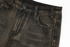 Shorts en jean vintage amples et surdimensionnés pour hommes, en toile respirante, couleur unie, taille mi-haute, brodés, coupe décontractée, ODM - Product Image 4
