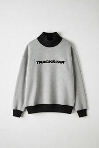 Sudadera Oversize de Cuello Alto para Mujer, Gris y Negro con Bloques de Color, Bordado Trackstar, Forro Polar Pesado - Product Image 1