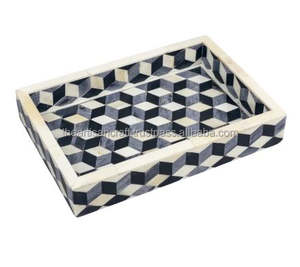 Hecho a mano elegante hueso incrustaciones MDF madera acrílico cocina bandeja para servir artesanías naturales incrustaciones decorativas soporte para pasteles - Product Image 1