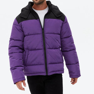 <b>Men's</b> <b>Purple</b> Hooded Puffer Jacket Windproof Winter Coat With Zipper Casual Style Regular Fit Polyester Filling - Product Image 2