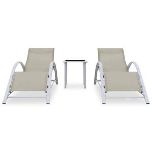 Tumbonas de aluminio crema de 2 piezas con mesa Solución de asientos al aire libre Premium - Product Image 2
