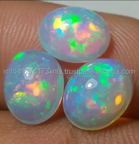 Batu Api Opal Etiopia Alami 10X14Mm Punggung Datar Halus Oval Cabochon Batu Permata Longgar Batu Permata Alami Opal Etiopia Putih