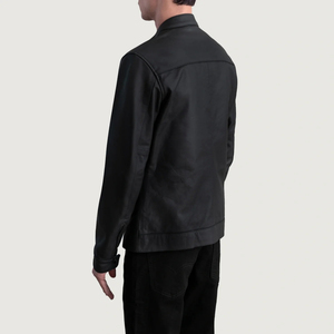 Veste en cuir PU noir pour homme, col montant, fermeture éclair, style motard, coupe ajustée, pour l'automne - Product Image 4