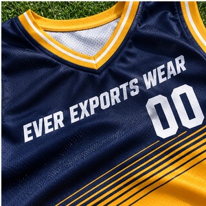 Meilleure édition de l'uniforme de basket-ball jaune marine, ensemble personnalisé de maillot à col en V et short, vêtements de sport d'équipe, fournisseur en gros - Product Image 2