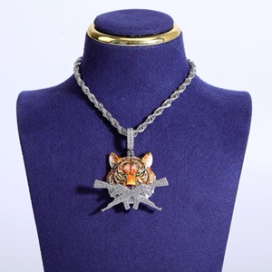 Collar de Plata 925 con Colgante de Cabeza de Tigre con Pistola, Chapado en Rodio, con Moissanita, Estilo Hip Hop, para Hombre, Rapper, Bling, Moda - Product Image 1