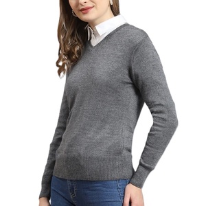 Pull en coton 100% de haute qualité pour femmes, col en V, style décontracté, tricoté à la machine, couleur unie, mode d'hiver, fabriqué au Bangladesh - Product Image 3