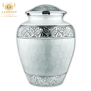 Elegante Urna Funeraria de Metal Blanco para Cenizas Humanas, Urna Decorativa Conmemorativa para Adultos de 10 Pulgadas - Product Image 1