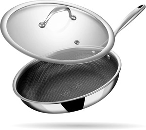 Sartén Profunda Antiadherente de Metal con Mango de Plástico Resistente al Calor, Base de Acero Inoxidable, Compatible con Inducción, Utensilios de Cocina Ecológicos - Product Image 3