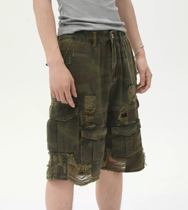 2026 Unisexe Personnalisé Camouflage Jorts Cargo en Jean Baggy de Haute Qualité, Taille Mi-Haute, avec Poches Déchirées, Style Été - Product Image 2