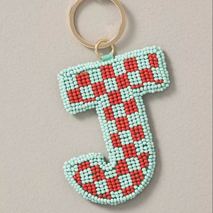 Porte-clés à initiales M à carreaux bleus et blancs, broderie perlée personnalisée par ABDUL REHMAN ENTERPRISES - Product Image 4