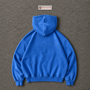 Chaqueta con Capucha Oversize Azul Lavado, con Letras Bordadas, Cremallera Completa, Estilo Retro Grunge Desgastado, Urbano Casual - Product Image 6
